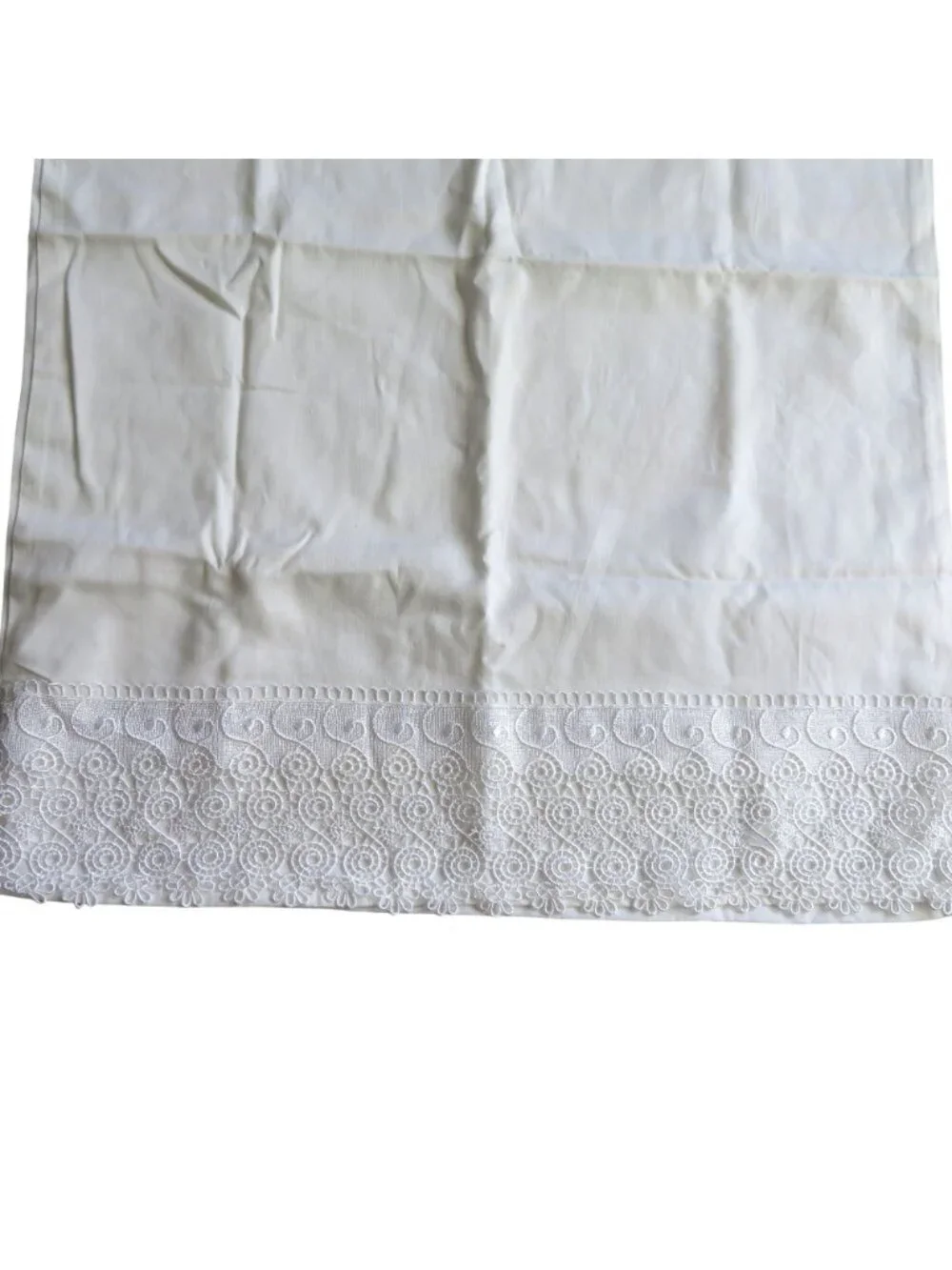 One Vintage Cotton White Pillowcase Embroidered Lace Trim Standard Size